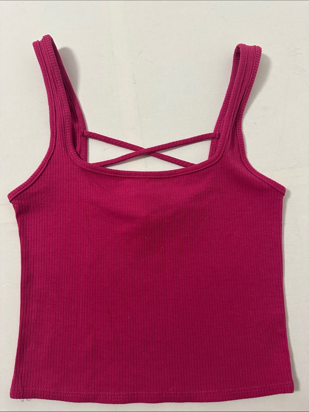 Caution To The Wind Ribbed Crisscross Tank - Fuchsia